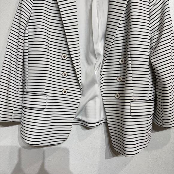 Kasper White Striped Open Front Blazer Sz 16 - Picture 4 of 12